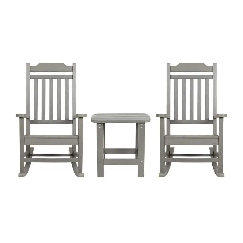 Flash Eco-Friendly Furniture Set 2 Winston All-Weather Poly Resin Rocking Chairs Accent Side Table Gray, JJ-C14703-2-T1400...