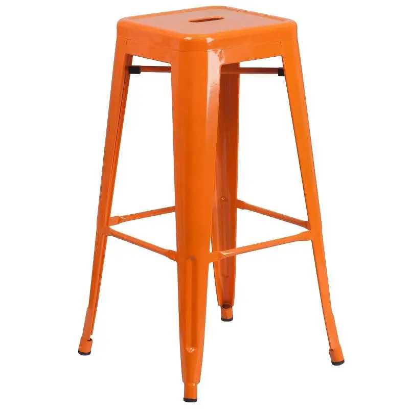 Flash Efficient Furniture Kai Commercial Grade 30" High Backless Orange Metal Indoor-Outdoor Barstool Square Seat, CH...