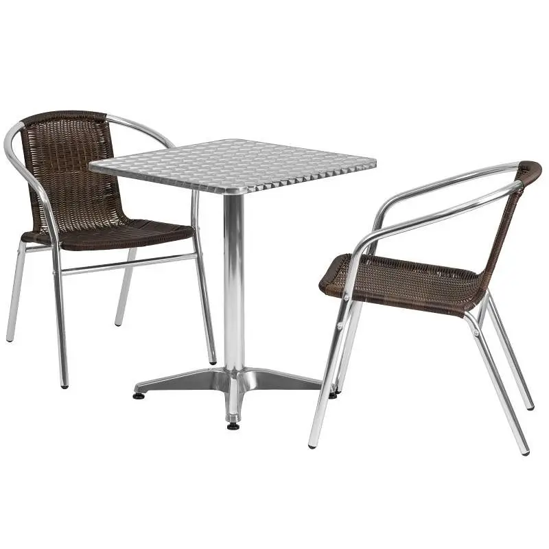 Flash Enhanced Furniture Lila 23.5'' Square Aluminium Indoor-Outdoor Table Set 2 Dark Brown Rattan Chairs, TLH-A...
