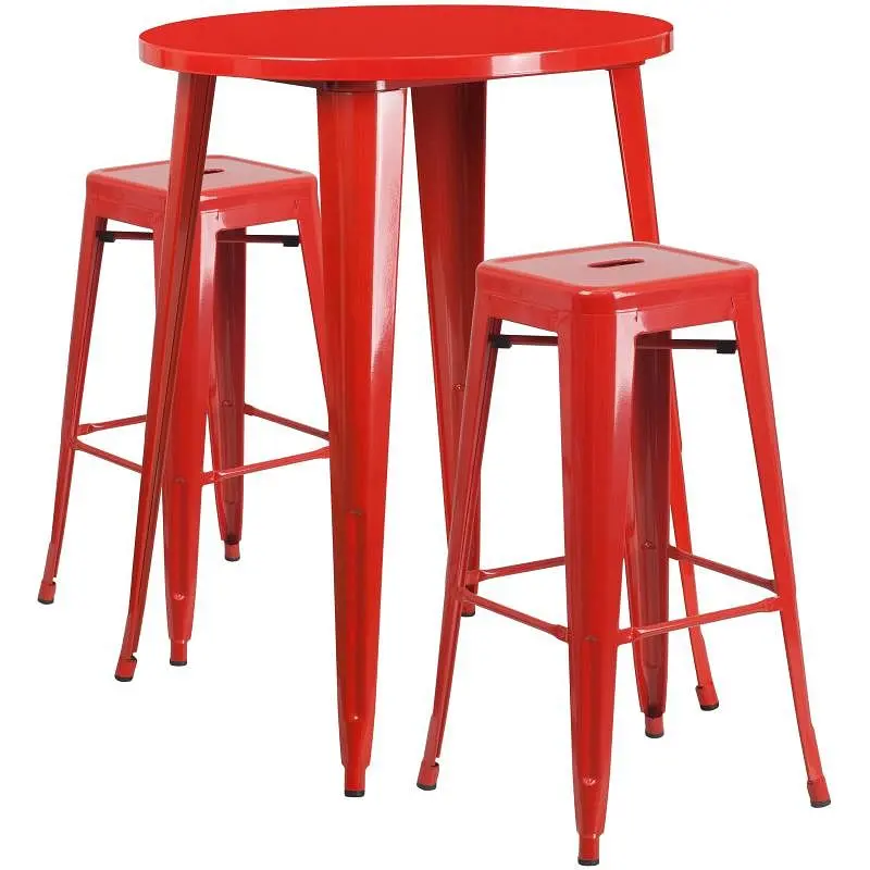 Flash Environmentally-Safe Furniture Boyd Commercial Grade 30" Round Red Metal Indoor-Outdoor Bar Table Set 2 Square ...