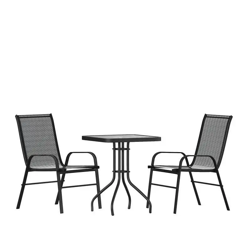 Flash Environmentally-Safe Furniture Brazos 3 Piece Outdoor Patio Dining Set - 23.5" Square Tempered Glass Patio Tabl...