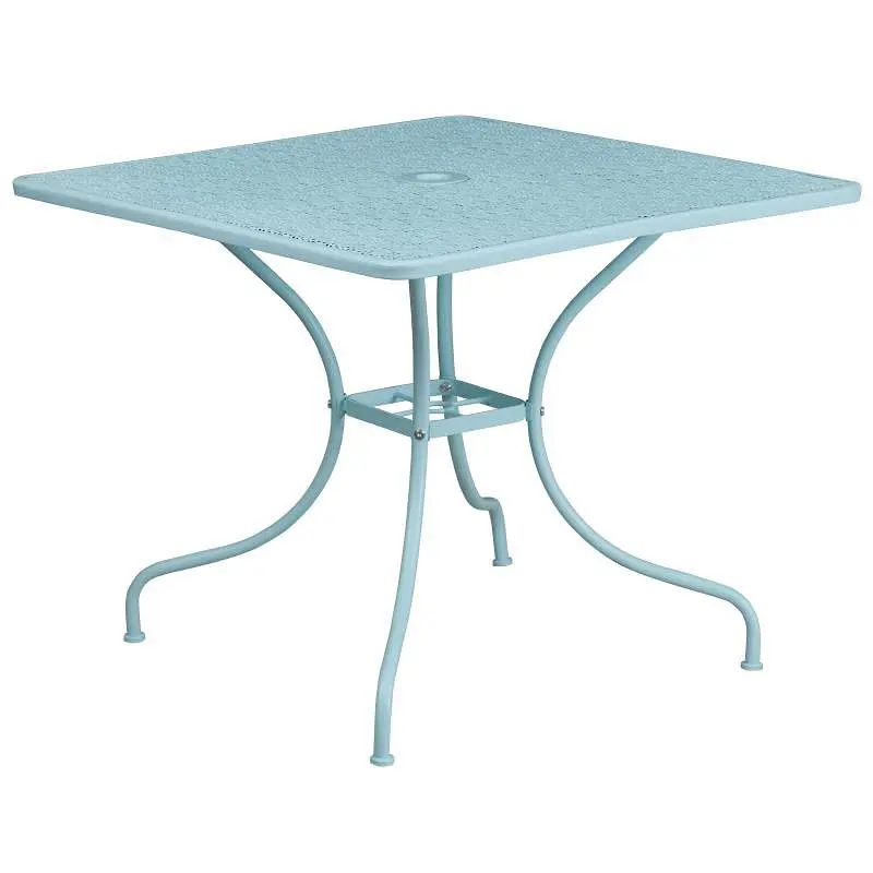 Flash Environmentally-Safe Furniture Oia Commercial Grade 35.5" Square Sky Blue Indoor-Outdoor Steel Patio Table Umbr...