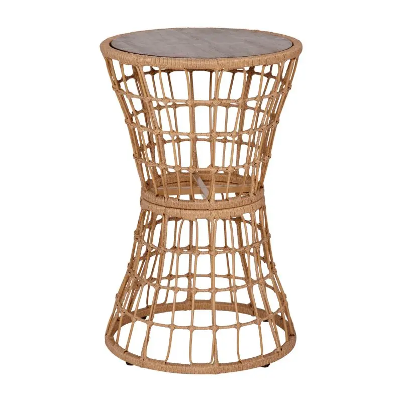 Flash Expert Furniture Devon Indoor/Outdoor Plain Finish Rattan Rope Table Acacia Wood Top, Fade and Weather Resistant, TW...