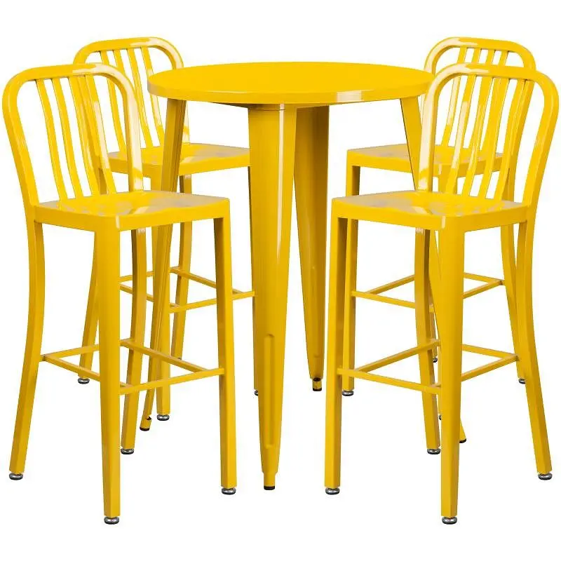 Flash Extra-Large Furniture Tristan Commercial Grade 30" Round Yellow Metal Indoor-Outdoor Bar Table Set 4 Vertical S...