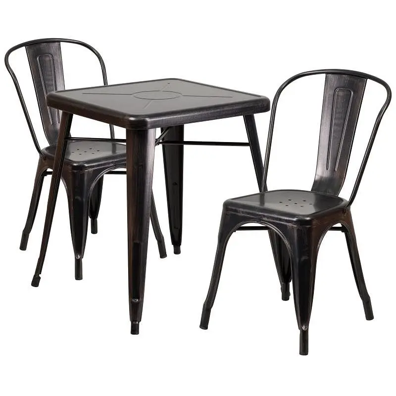 Flash Extra-Strong Furniture Owen Commercial Grade 23.75" Square Ebony-Antique Gold Metal Indoor-Outdoor Table Set 2 ...