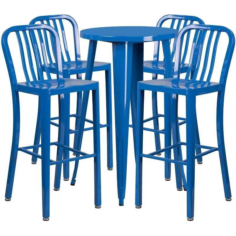 Flash Extra-Strong Furniture Richard Commercial Grade 24" Round Royal Blue Metal Indoor-Outdoor Bar Table Set 4 Verti...