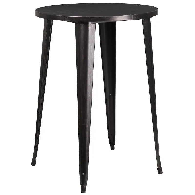 Flash Fade-Resistant Furniture Philip Commercial Grade 30" Round Black-Antique Gold Metal Indoor-Outdoor Bar Height T...