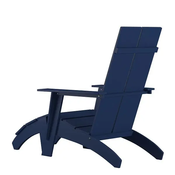 Flash Fade-Resistant Furniture Sawyer Modern Commercial All-Weather Poly Resin Wood Adirondack Chair Foot Rest  Navy, JJ-...