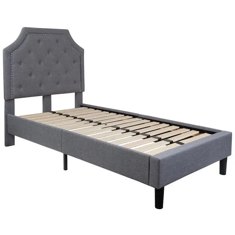 Flash Fast-Acting Furniture Brighton Twin Size Tufted Upholstered Platform Bed Light Gray Fabric, SL-BK4-T-LG-GG Flash Fur...