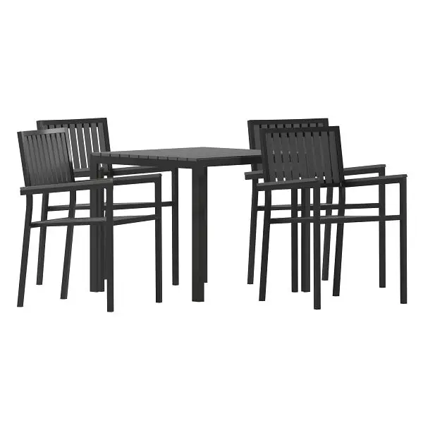 Flash Flexible Furniture Harris 5 Piece Commercial Indoor/Outdoor Table and Chairs Black Poly Resin Slatted Backs and Seat...
