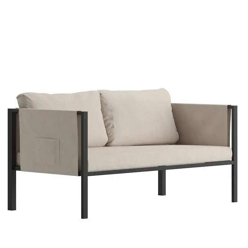 Flash Fluorescent Furniture Lea Indoor/Outdoor Loveseat Cushions - Modern High-Carbon Steel Framed Chair Storage Pockets, ...