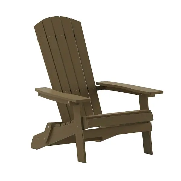 Flash Fortified Furniture Charlestown Commercial All-Weather Poly Resin Indoor/Outdoor Folding Adirondack Chair Mahogany, ...