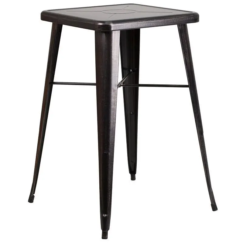 Flash Furniture Aaron Commercial Grade 23.75" Square Midnight Black-Antique Gold Metal Indoor-Outdoor Bar Height Tabl...