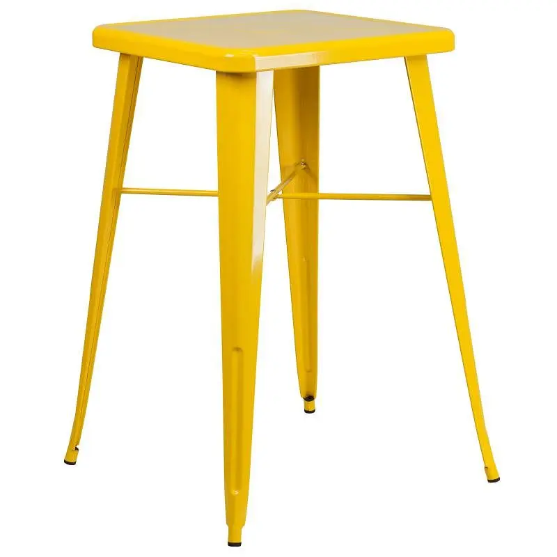 Flash Furniture Aaron Commercial Grade 23.75" Square Yellow Metal Indoor-Outdoor Bar Height Table, CH-31330-YL-GG