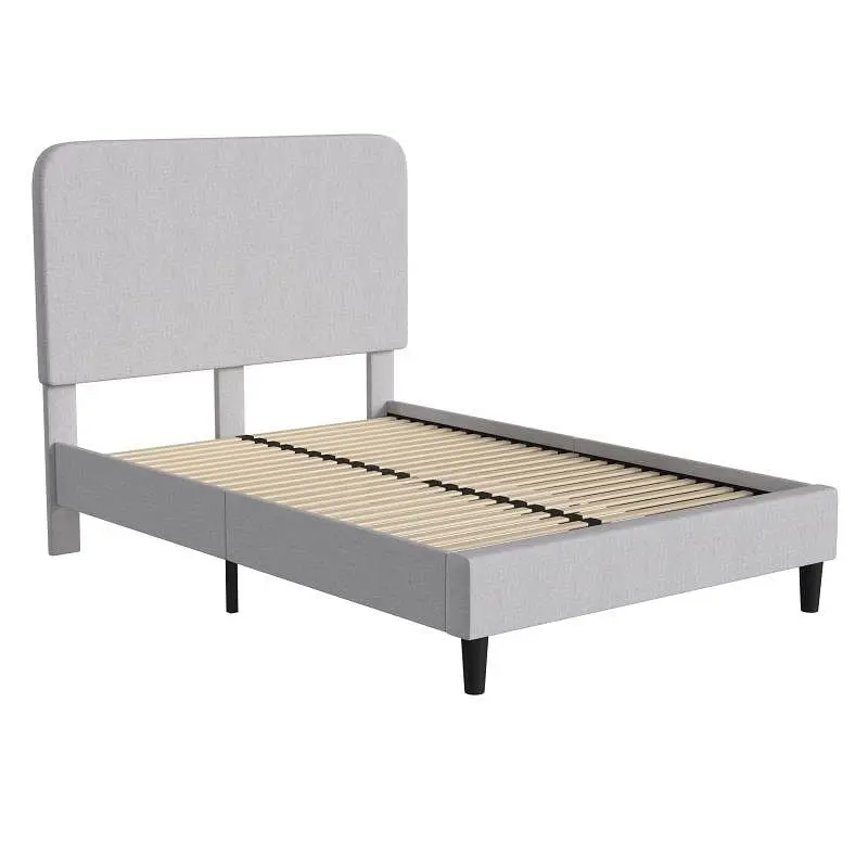 Flash Furniture Addison Light Grey Full Fabric Upholstered Platform Bed - Headboard Rounded Edges, HG-3WPB21-F02-F-GY-GG