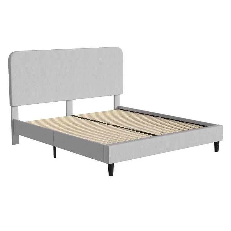 Flash Furniture Addison Light Grey King Fabric Upholstered Platform Bed - Headboard Rounded Edges, HG-3WPB21-K04-K-GY-GG
