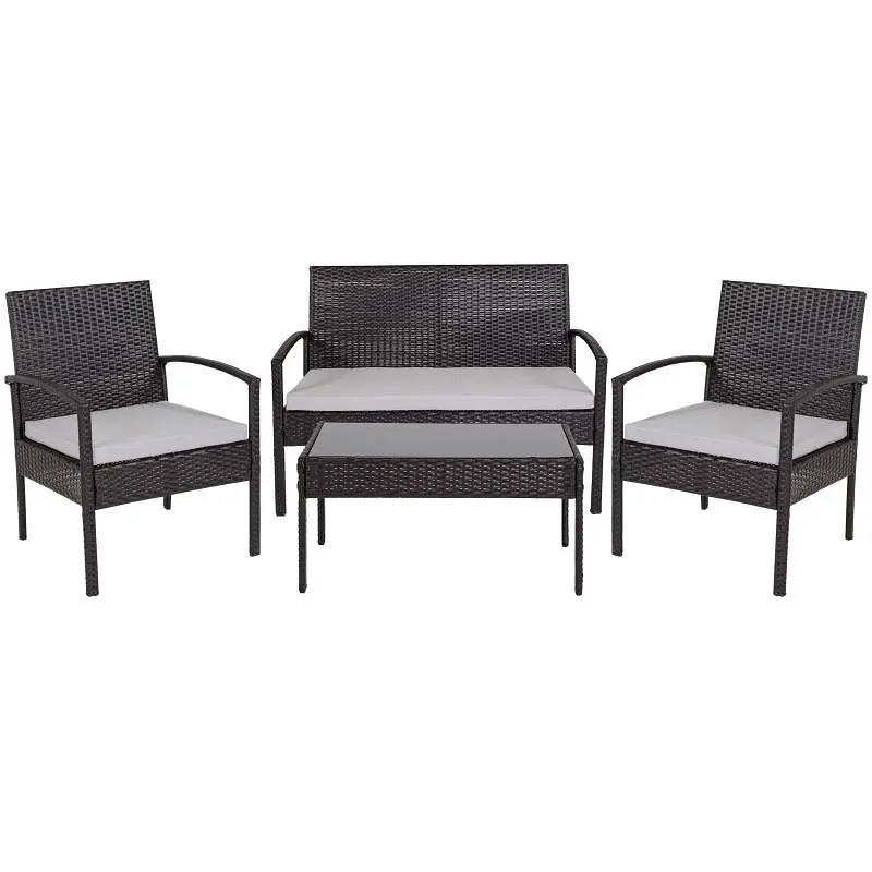 Flash Furniture Aransas Series 4 Piece Black Patio Set Steel Frame and Gray Cushions, JJ-S312-GG
