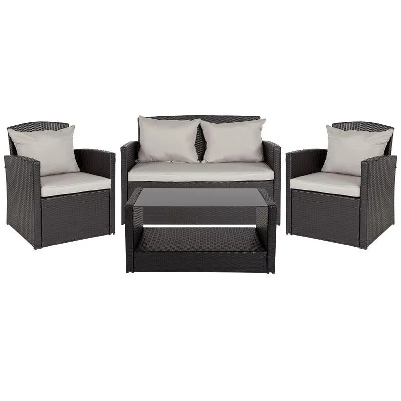 Flash Furniture Aransas Series 4 Piece Ebony Patio Set Gray Back Pillows and Seat Cushions, JJ-S351-GG