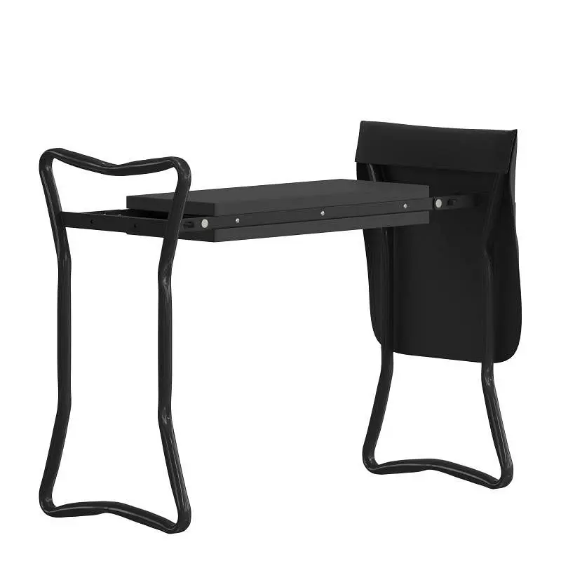 Flash Furniture Assisi Black Foldable Garden Kneeler - Black Padded Gardening Bench Kneeling or Sitting Removable Tool Bag...