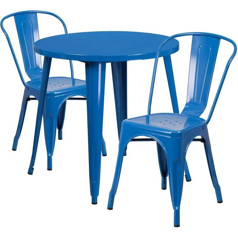 Flash Furniture Baker Commercial Grade 30" Round Navy Blue Metal Indoor-Outdoor Table Set 2 Cafe Chairs, CH-51090TH-2...