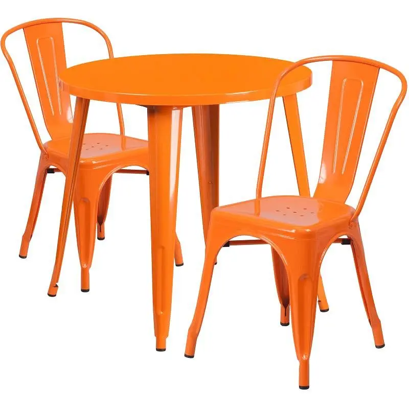 Flash Furniture Baker Commercial Grade 30" Round Hi-Vis Orange Metal Indoor-Outdoor Table Set 2 Cafe Chairs, CH-51090...