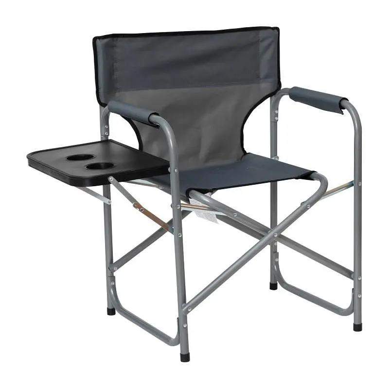 Flash Furniture Benjamin Folding Silver Gray Director's Camping Chair Side Table & Cup Holder, Travel-friendly Al...