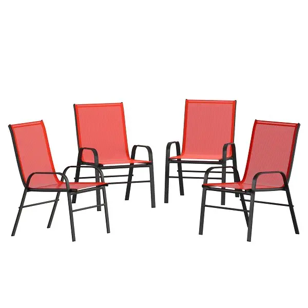 Flash Furniture Brazos Series Black Outdoor Stack Chair Flex Ease Material and Metal Frame, Pack 4, 4-JJ-303C-RD-GG