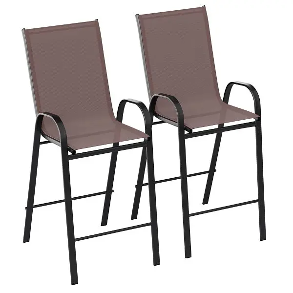 Flash Furniture Brazos Series Brown Outdoor Barstool Flex Ease Material and Metal Frame, Pack 2, 2-JJ-092H-B-GG