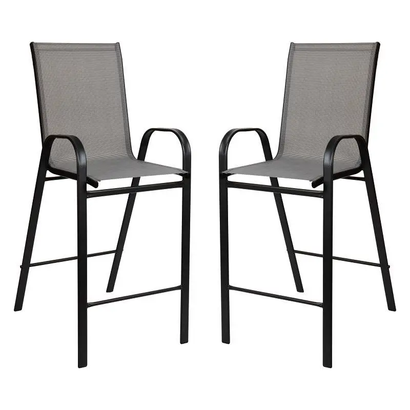 Flash Furniture Brazos Series Grey Outdoor Barstools Flex Ease Material and Metal Frame, Pack 2, 2-JJ-092H-GR-GG