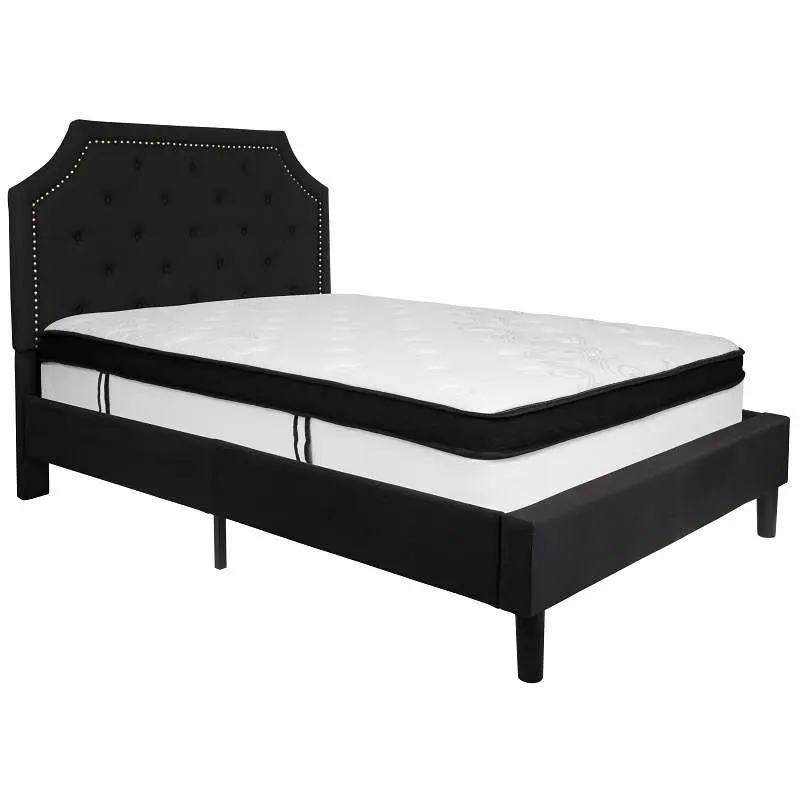 Flash Furniture Brighton Full Size Tufted Upholstered Platform Bed Midnight Black Fabric Memory Foam Mattress, SL-BMF-6-GG