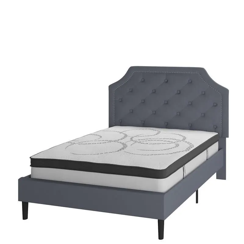 Flash Furniture Brighton Full Size Tufted Upholstered Platform Bed Light Charcoal Fabric, 10" CertiPUR-US Certified P...