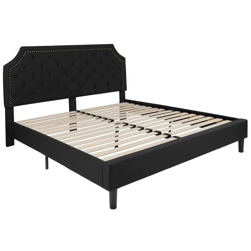 Flash Furniture Brighton King Size Tufted Upholstered Platform Bed Matte Black Fabric, SL-BK4-K-BK-GG