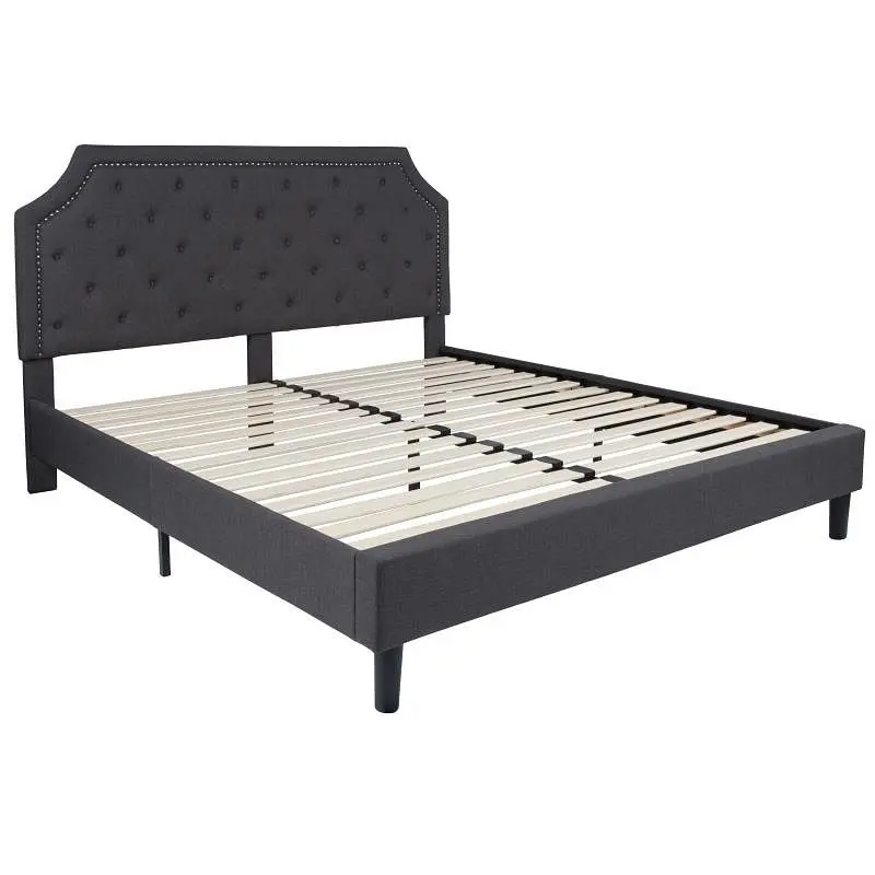 Flash Furniture Brighton King Size Tufted Upholstered Platform Bed Dark Gray Fabric, SL-BK4-K-DG-GG