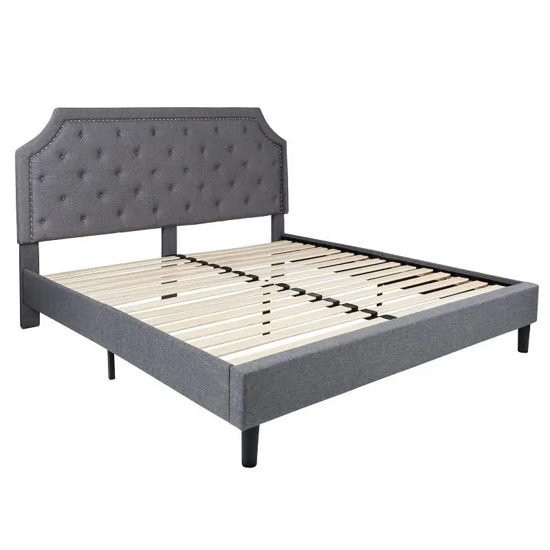 Flash Furniture Brighton King Size Tufted Upholstered Platform Bed Light Silver Gray Fabric, SL-BK4-K-LG-GG