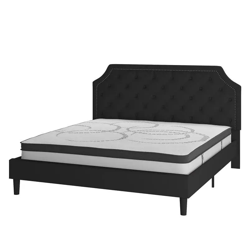 Flash Furniture Brighton King Size Tufted Upholstered Platform Bed Onyx Fabric 10 Inch CertiPUR-US Certified Pocket Spring...