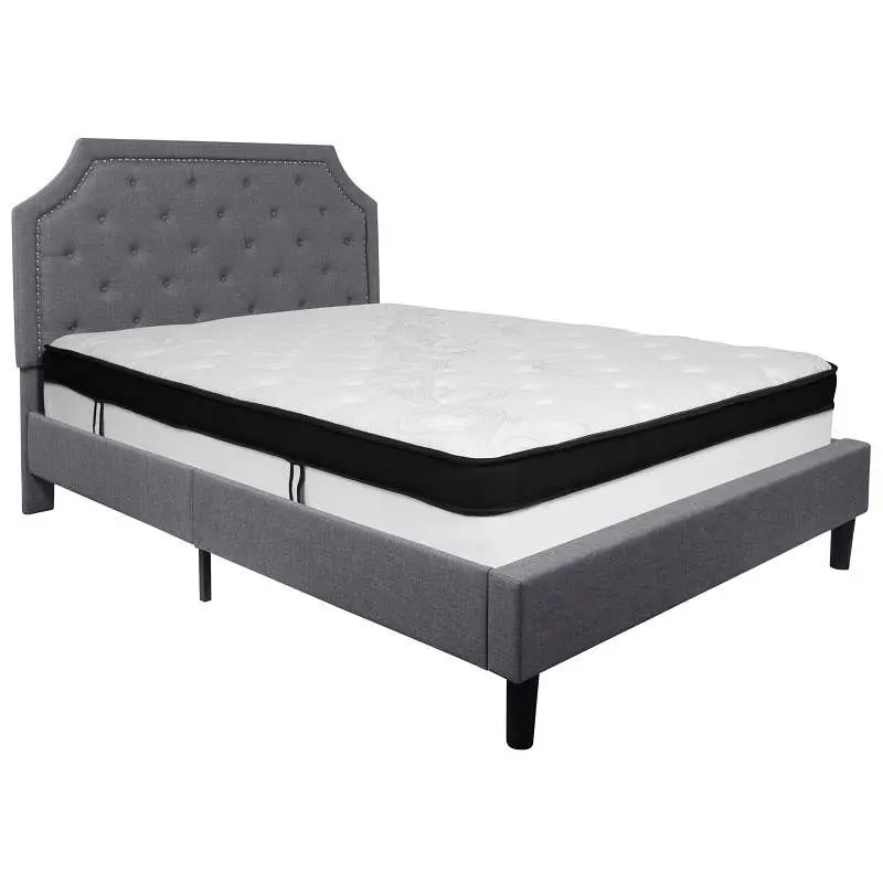 Flash Furniture Brighton Queen Size Tufted Upholstered Platform Bed Light Gray Fabric Memory Foam Mattress, SL-BMF-11-GG