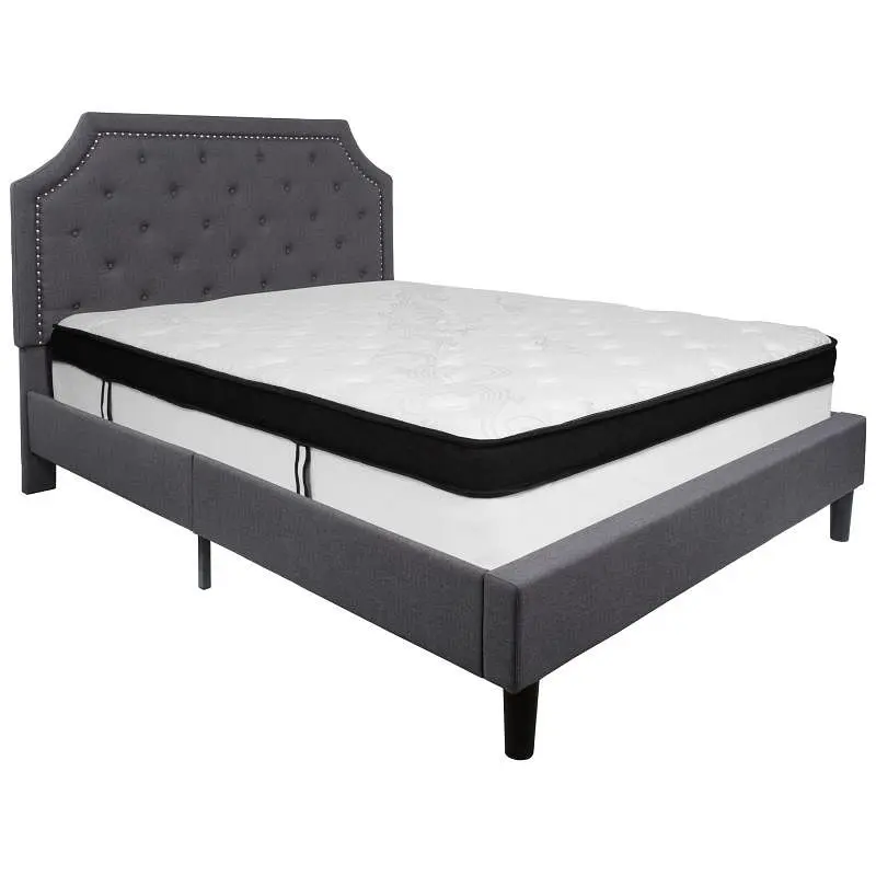Flash Furniture Brighton Queen Size Tufted Upholstered Platform Bed Dark Silver Gray Fabric Memory Foam Mattress, SL-BMF-1...