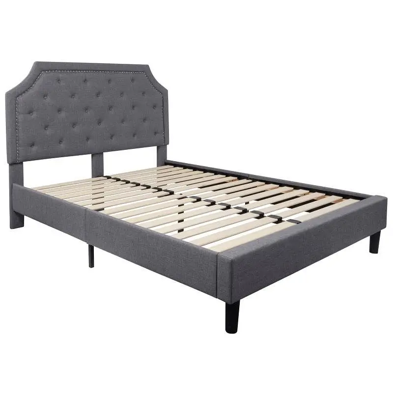 Flash Furniture Brighton Queen Size Tufted Upholstered Platform Bed Light Gunmetal Fabric, SL-BK4-Q-LG-GG