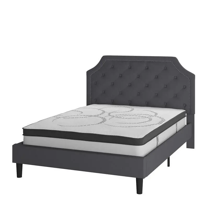 Flash Furniture Brighton Queen Size Tufted Upholstered Platform Bed Dark Charcoal Fabric, 10" CertiPUR-US Certified P...