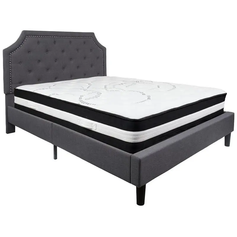 Flash Furniture Brighton Queen Size Tufted Upholstered Platform Bed Dark Gray Fabric Pocket Spring Mattress, SL-BM-15-GG