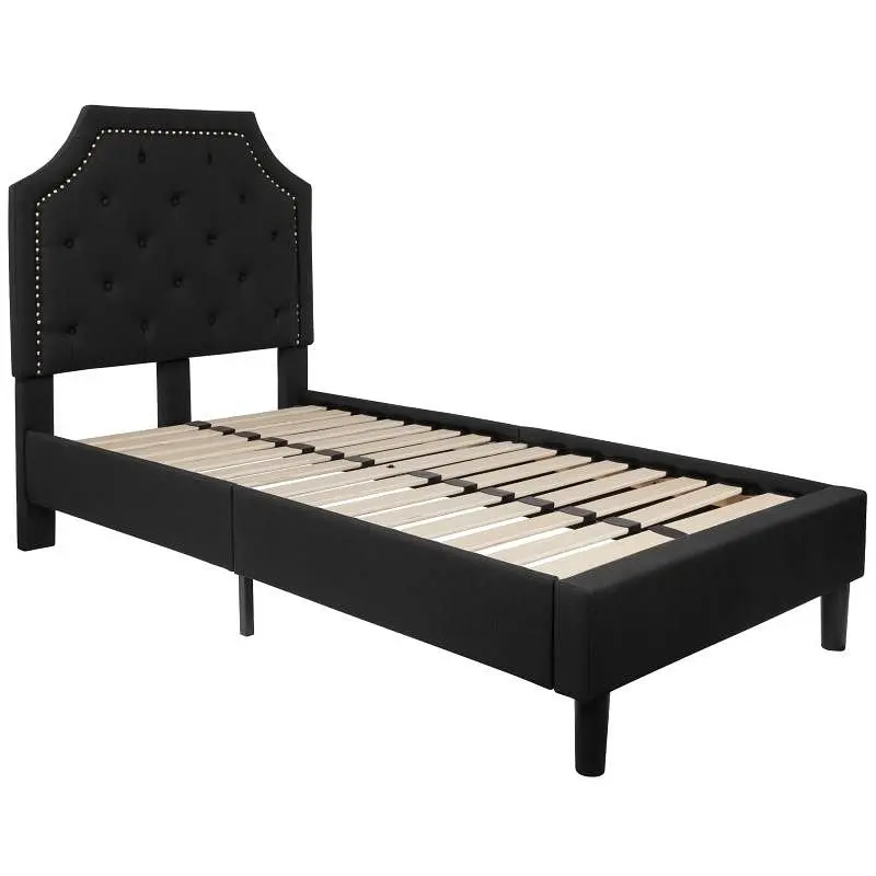 Flash Furniture Brighton Twin Size Tufted Upholstered Platform Bed Black Fabric, SL-BK4-T-BK-GG