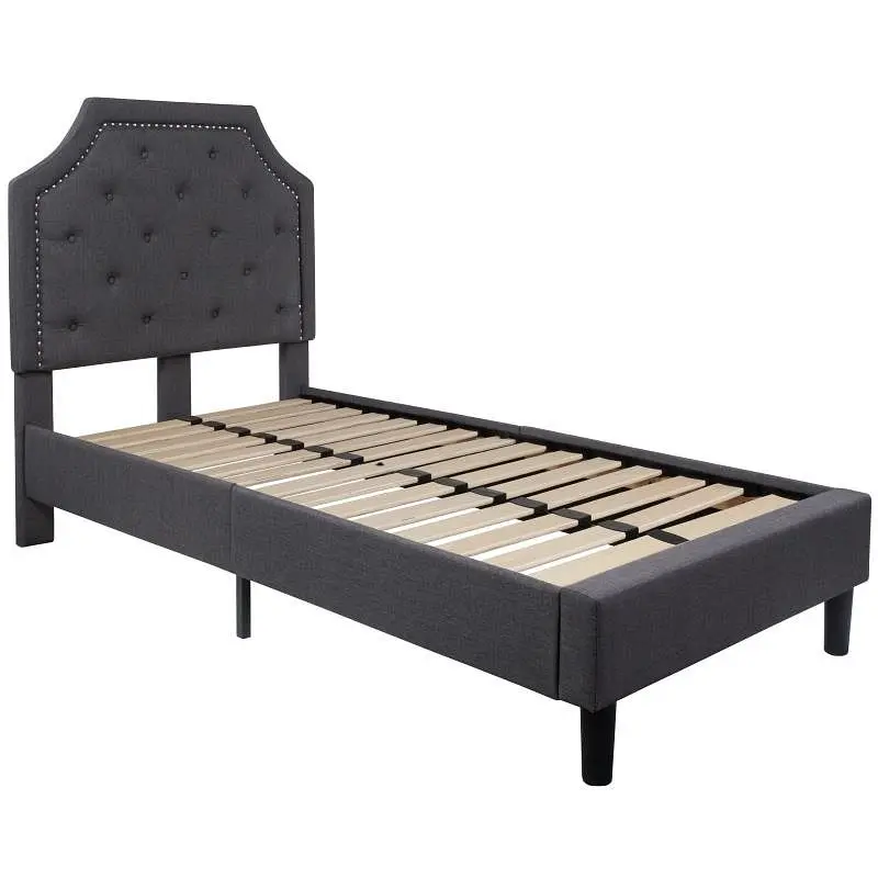 Flash Furniture Brighton Twin Size Tufted Upholstered Platform Bed Dark Gunmetal Fabric, SL-BK4-T-DG-GG