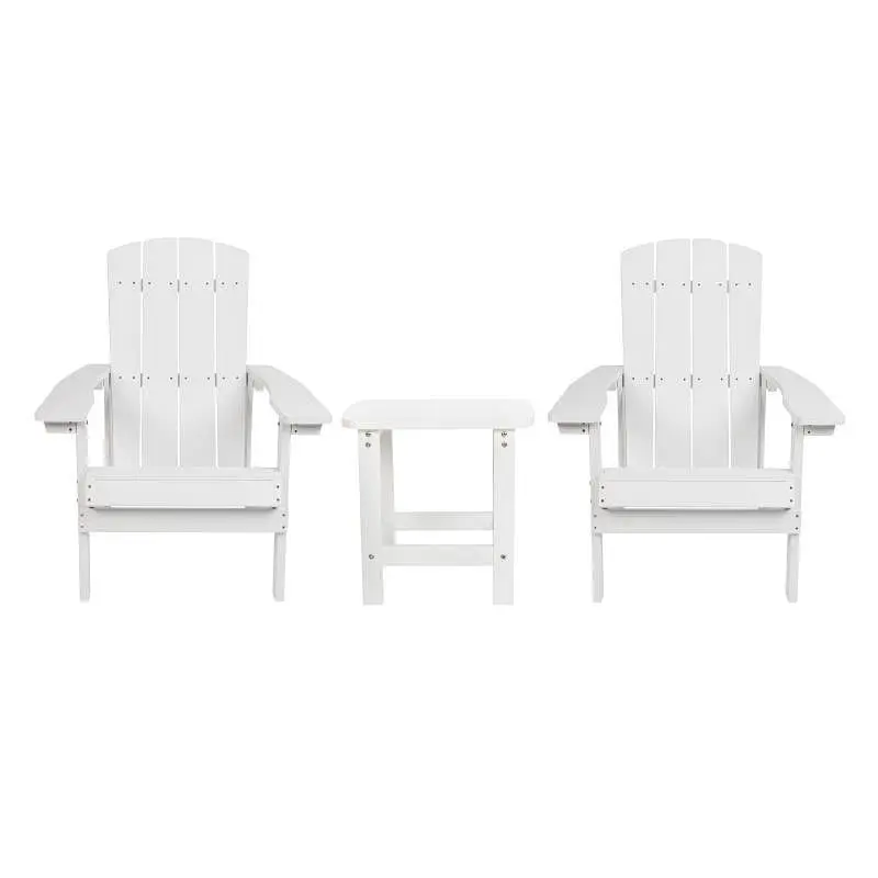 Flash Furniture 2 Bundle Charlestown All-Weather Poly Resin Wood Adirondack Chairs Side Table White, JJ-C14501-2-T14001-WH-GG