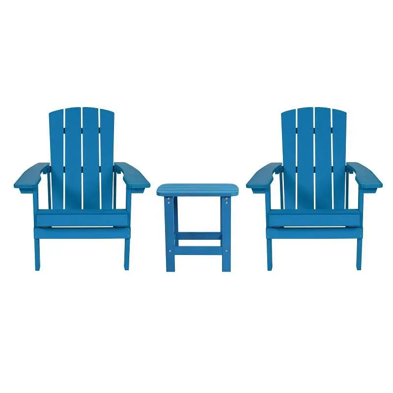 Flash Furniture 2 Collection Charlestown All-Weather Poly Resin Wood Adirondack Chairs Side Table Cobalt, JJ-C14501-2-T140...