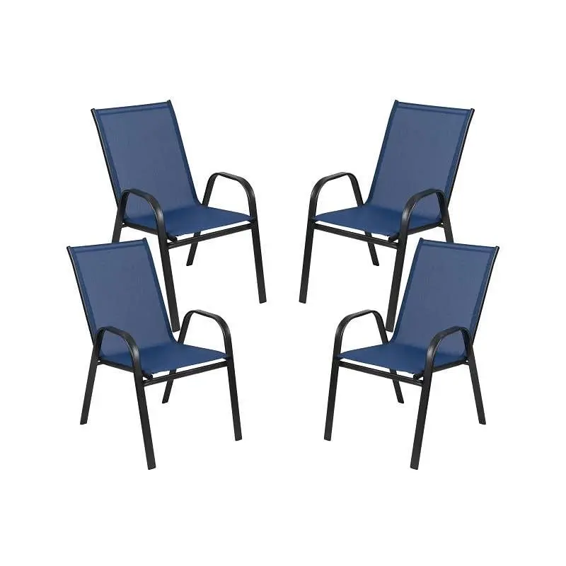 Flash Furniture 4 Pack Brazos Series Navy Outdoor Stack Chair Flex Ease Material and Metal Frame, 4-JJ-303C-NV-GG