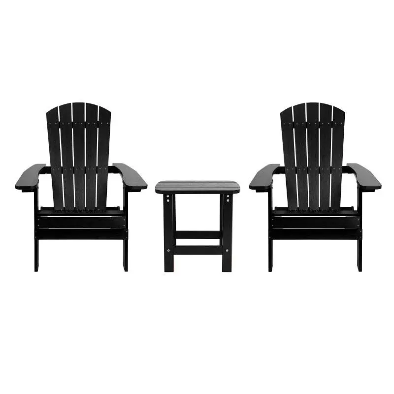 Flash Furniture 2 Pack Charlestown All-Weather Poly Resin Folding Adirondack Chairs Side Table Matte Black, JJ-C14505-2-T1...