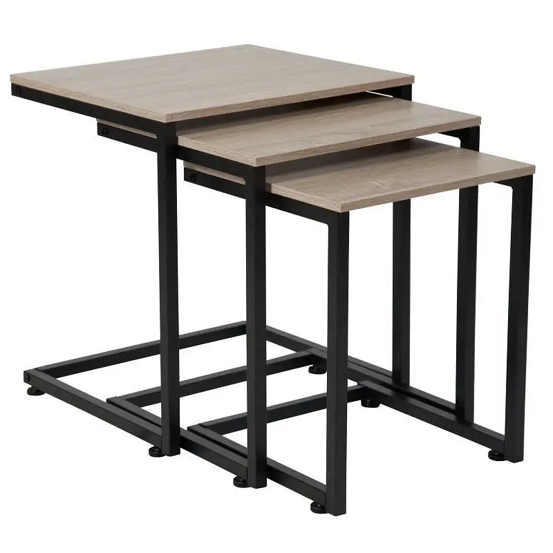 Flash Optimized Furniture Midtown Gatherion Sonoma Oak Wood Grain Finish Nesting Tables Matte Black Metal Cantilever Base,...
