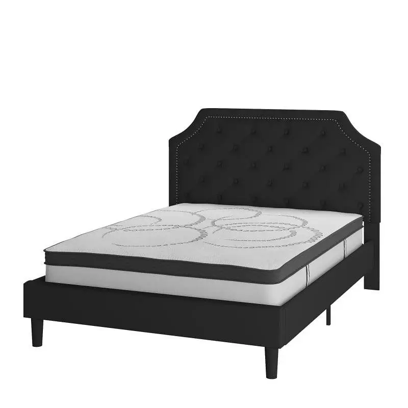 Flash Original Furniture Brighton Queen Size Tufted Upholstered Platform Bed Onyx Fabric 10 Inch CertiPUR-US Certified Poc...