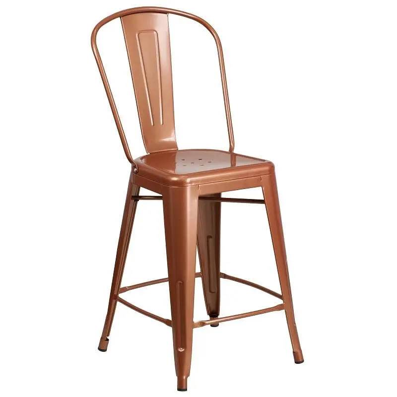 Flash Oversized Furniture Carly Commercial Grade 24" High Pure Copper Metal Indoor-Outdoor Counter Height Stool Back,...