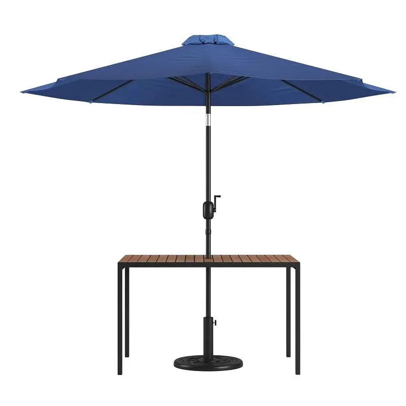 Flash Oversized Furniture Lark 3 Piece Outdoor Patio Table Set - 30" x 48" Synthetic Teak Patio Table Navy Umbre...